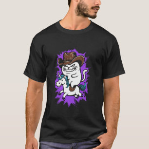 Cowboy Cat Riding A Unicorn - Funny Graphic Wester T-Shirt