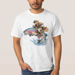 Cowboy Cat Riding Rainbow Trout Rodeo  T-Shirt