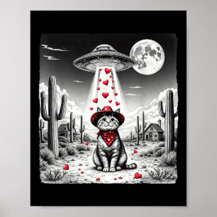 Cowboy Cat Ufo Meme Funny Cat Ufos Valentines Day  Poster