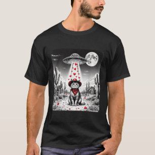 Cowboy Cat Ufo Meme Funny Cat Ufos Valentines Day T-Shirt