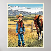 Cowboy Cattle Ranch Young Boy Graphic Art