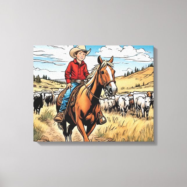Cowboy Cattle Rancher Boy's Bedroom Graphic Art Canvas Print (Front)
