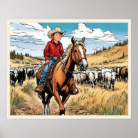 Cowboy Cattle Rancher Boy's Bedroom Graphic Art