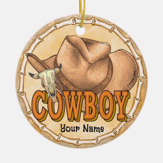 Cowboy Ceramic Tree Decoration (Front)