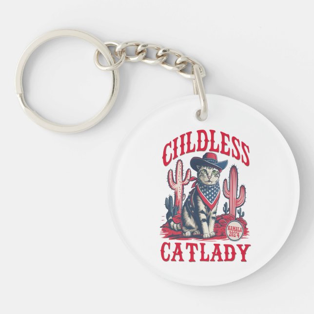 cowboy childless cat lady for kamala harris 2024 key ring (Front)