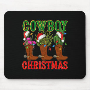Cowboy Christmas Boots And Cactus Xmas Pjs Men Wom Mouse Pad