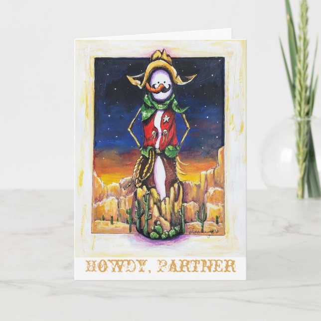 "Cowboy Christmas" Desert Southwest Snowman Holiday Card (Front)