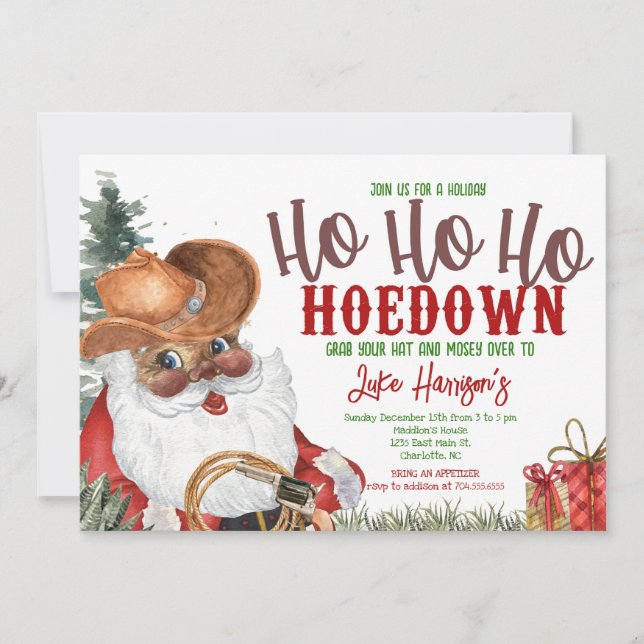 Cowboy Christmas Invitation, Country Hoedown  Invitation (Front)