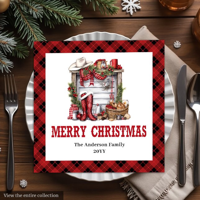 Cowboy Christmas napkins red black tartan design (Cowboy Christmas napkins red black tartan design

)