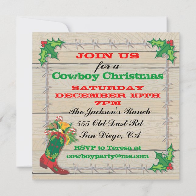 Cowboy Christmas Party Invitations (Back)