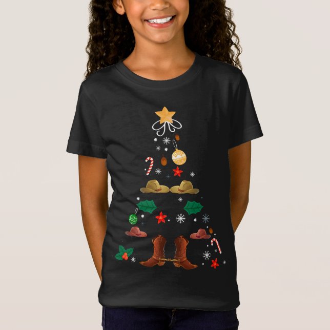 Cowboy Christmas Tree Boots Cowgirl Xmas Western W T-Shirt (Front)