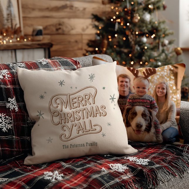 Cowboy Christmas Western Merry Christmas Photo Cushion (Creator Uploaded)