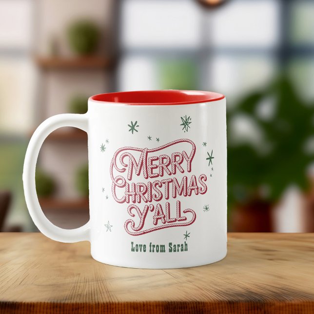 Cowboy Christmas Western Merry Christmas Y'all Two-Tone Coffee Mug (Creator Uploaded)