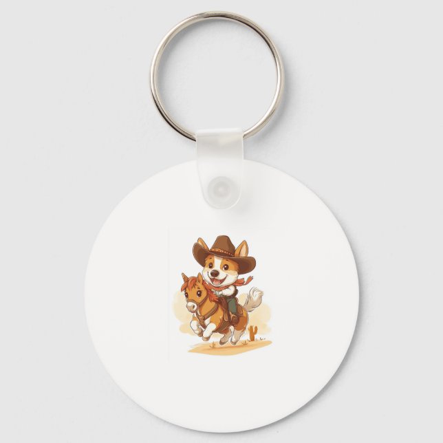 Cowboy Corgi � Western Rodeo Dog Key Ring (Front)