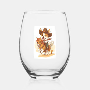 Cowboy Corgi � Western Rodeo Dog Stemless Wine Glass
