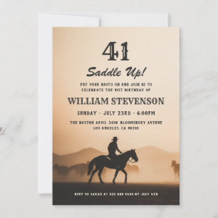 Cowboy Country Vintage Rustic Photo 41st Birthday Invitation