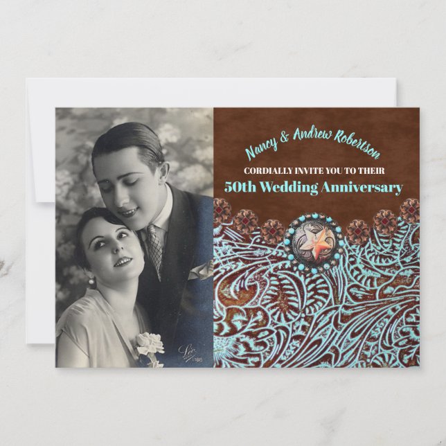 cowboy country western 50th wedding anniversary invitation (Front)