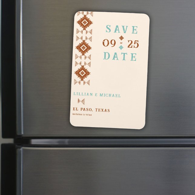 Cowboy Country Western Chic Wedding Save the Date Magnet (cowboy country western desert wedding save the date magnet aztec pattern terracotta teal)
