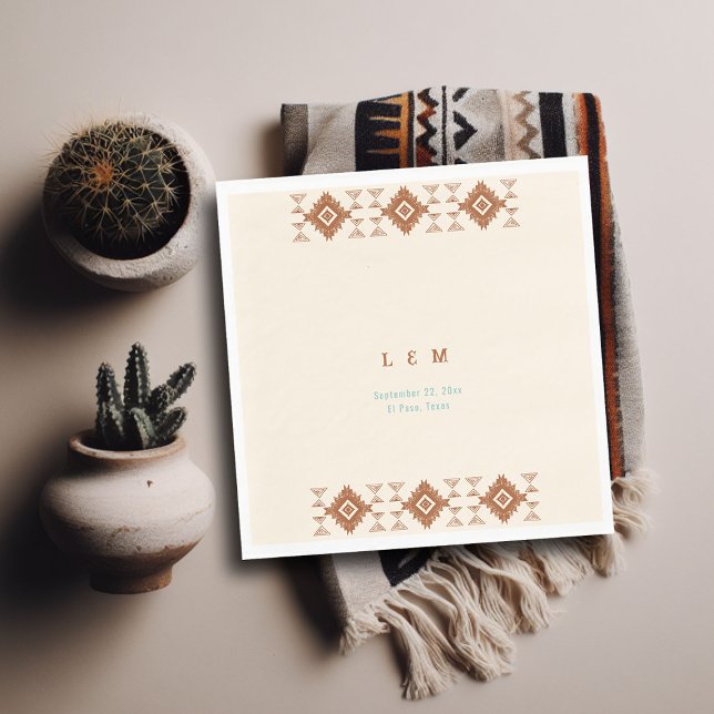 Cowboy Country Western Desert Terracotta Wedding Napkin (cowboy country western desert wedding napkin aztec pattern terracotta teal)