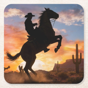 Cowboy Country Western Horse Square Paper Coaster