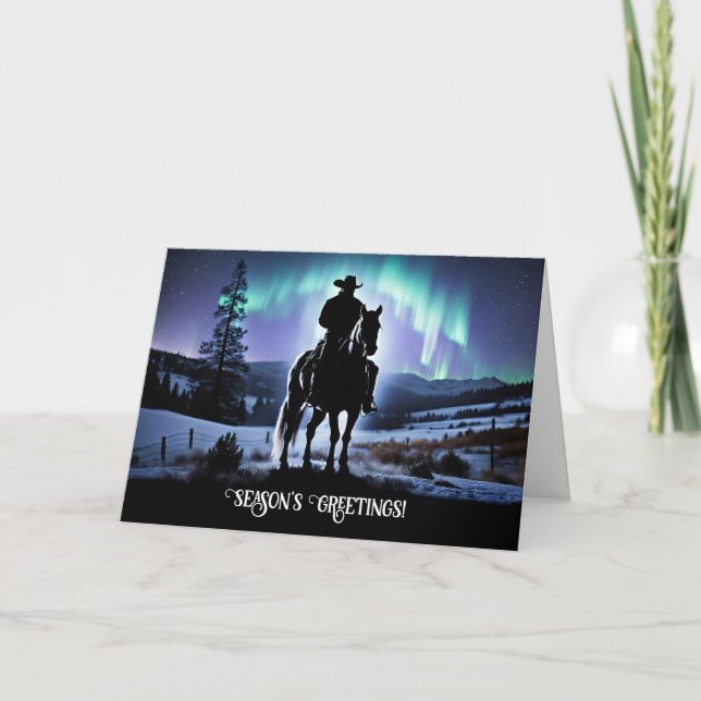 Cowboy Country Western Northern Lights Christmas Card (Front)
