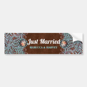 cowboy country western wedding just married bumper sticker