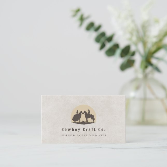 Cowboy couple horseback business card (Standing Front)
