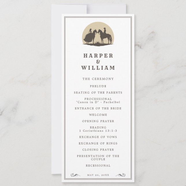 Cowboy couple wedding program invitation (Front)