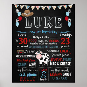 Cowboy cow Birthday party chalkboard sign poster
