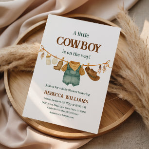 Cowboy Cow Print Western Clothesline Baby Shower Invitation