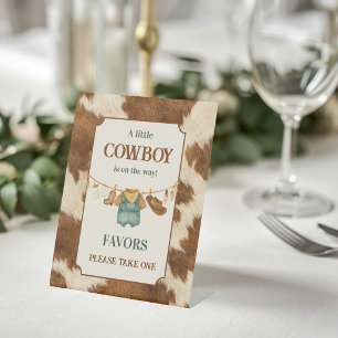 Cowboy Cow Western Clothesline Baby Shower Favour Pedestal Sign
