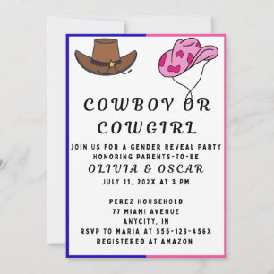 Cowboy Cowgirl Gender Reveal Party  Invitation
