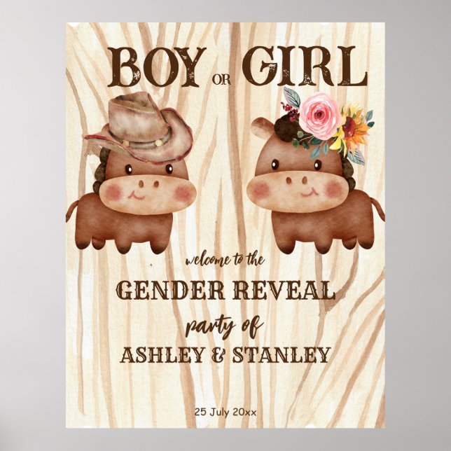 Cowboy cowgirl gender reveal party welcome sign (Front)