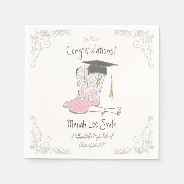 Cowboy Cowgirl Graduation Country Western Party Napkin (Front)