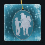 Cowboy Cowgirl Horse Romantic  Christmas Ceramic Ornament<br><div class="desc">Cowboy Cowgirl Horse Romantic  Christmas and snow background scene Christmas  Ceramic Ornament</div>