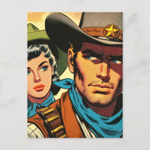 Cowboy/Cowgirl Retro Comics Postcard