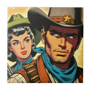 Cowboy/Cowgirl Retro Comics Tile