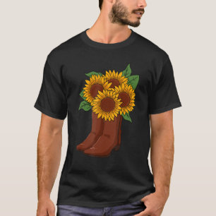 Cowboy Cowgirl Rodeo Boots Sunflower Wild West T-Shirt