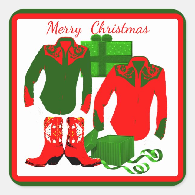 Cowboy Cowgirl Rodeo Western Shirts and Boots Square Sticker (Front)