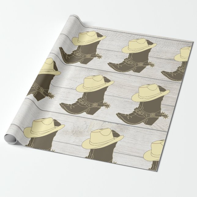 Cowboy Cowgirl Rustic Wood Wrapping Paper (Unrolled)