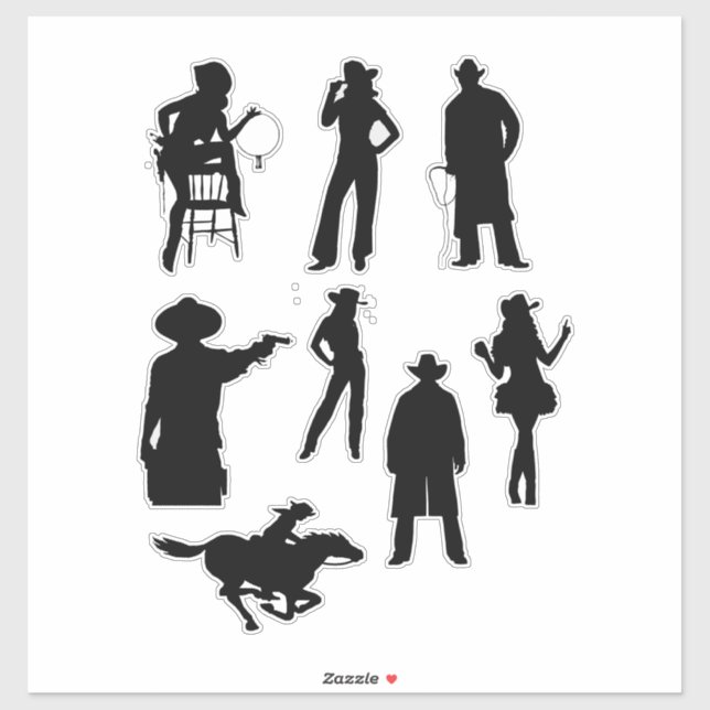 cowboy cowgirl silhouettes country western art (Sheet)