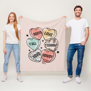 Cowboy Cowgirl Theme Hearts Fleece Blanket