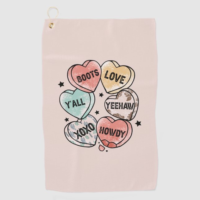 Cowboy Cowgirl Theme Hearts Golf Towel (Front)