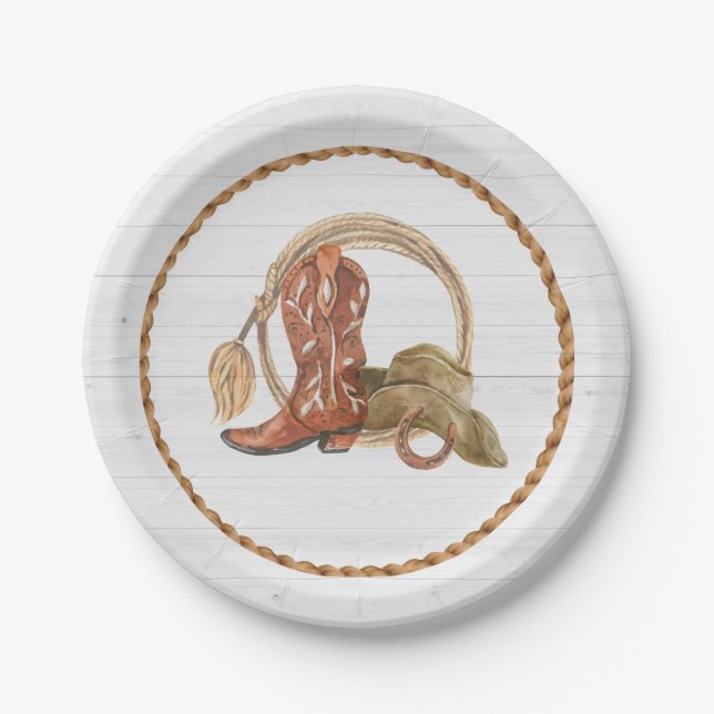 Cowboy Cowgirl Western Rodeo Birthday Paper Plate (Front)