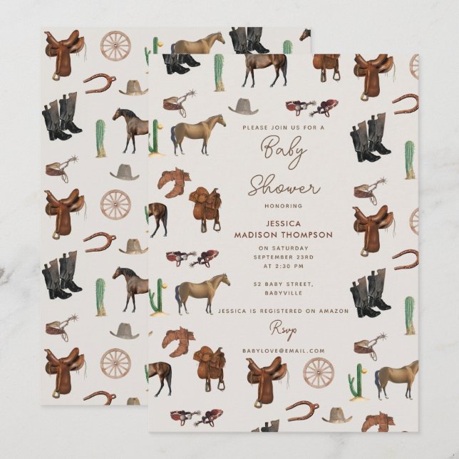 Cowboy Cowgirl Western Rodeo Country Baby Shower Invitation (Front/Back)