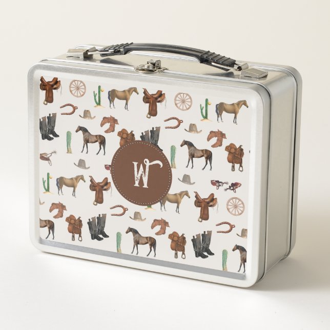 Cowboy Cowgirl Western Rodeo Country Monogram Metal Lunch Box (Front)