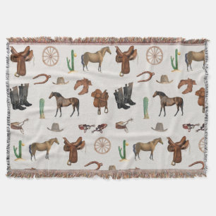 Cowboy Cowgirl Western Rodeo Country Pattern Throw Blanket