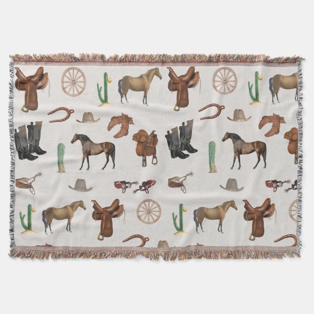 Cowboy Cowgirl Western Rodeo Country Pattern Throw Blanket (Front)