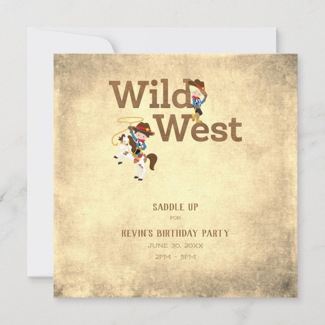 Cowboy Cowgirl Wild West Child's Birthday Party In Invitation (Front)