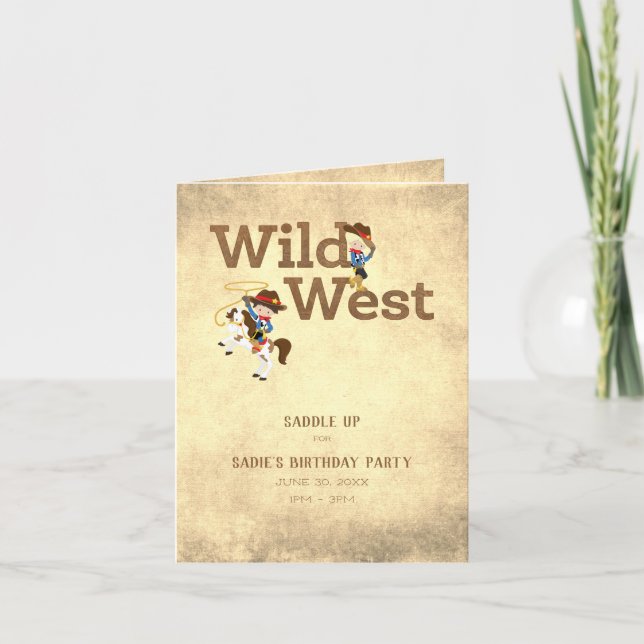 Cowboy Cowgirl Wild West Child's Birthday Party In Invitation (Front)